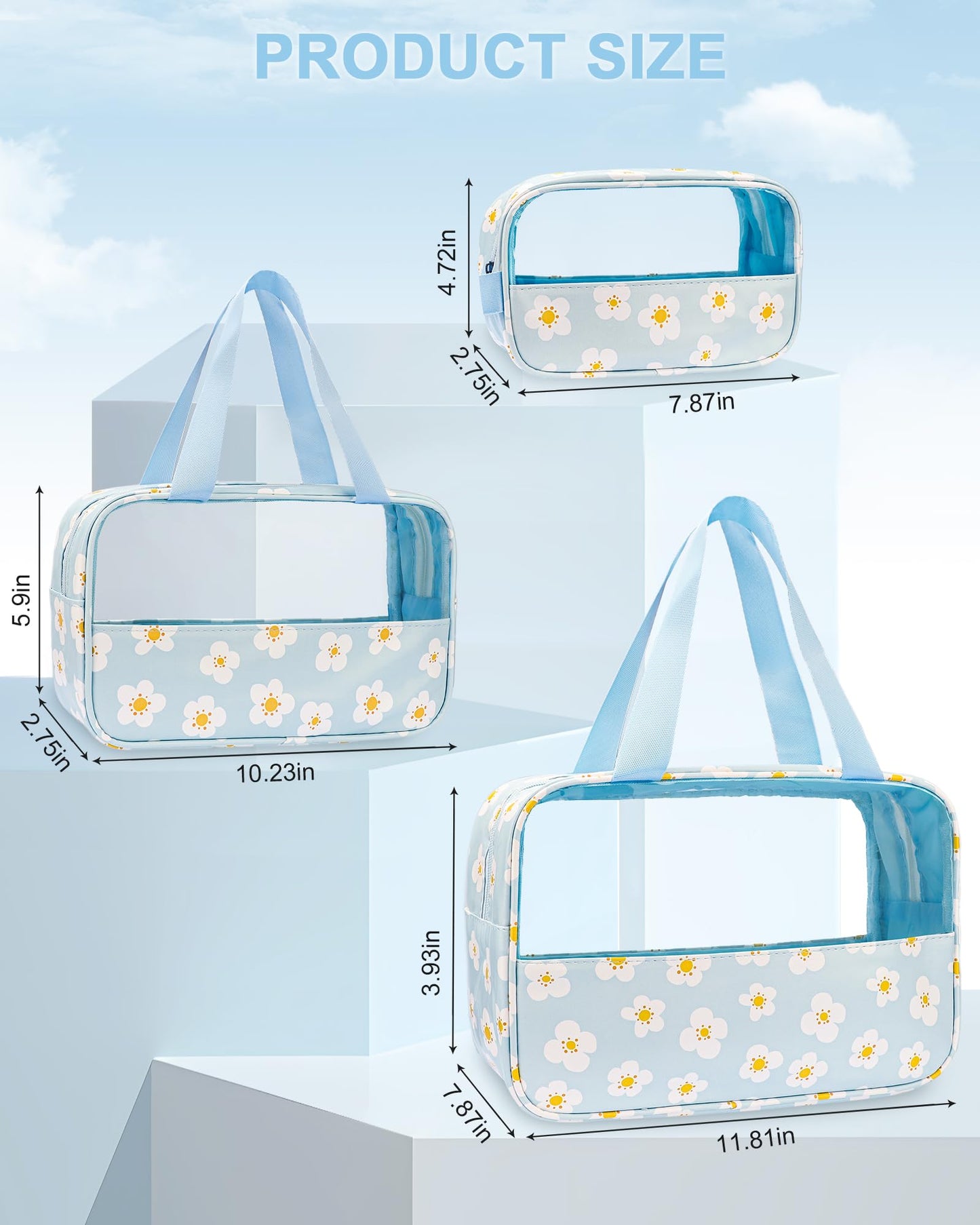 Rolybag Clear Makeup Bag, TSA-Approved Travel Toiletry Bag for Women Men, Carry-On Cosmetic Bag, Waterproof Quart Size Organizer Tote Purse Pouch with Handle Zipper Travel Essentials Accessories