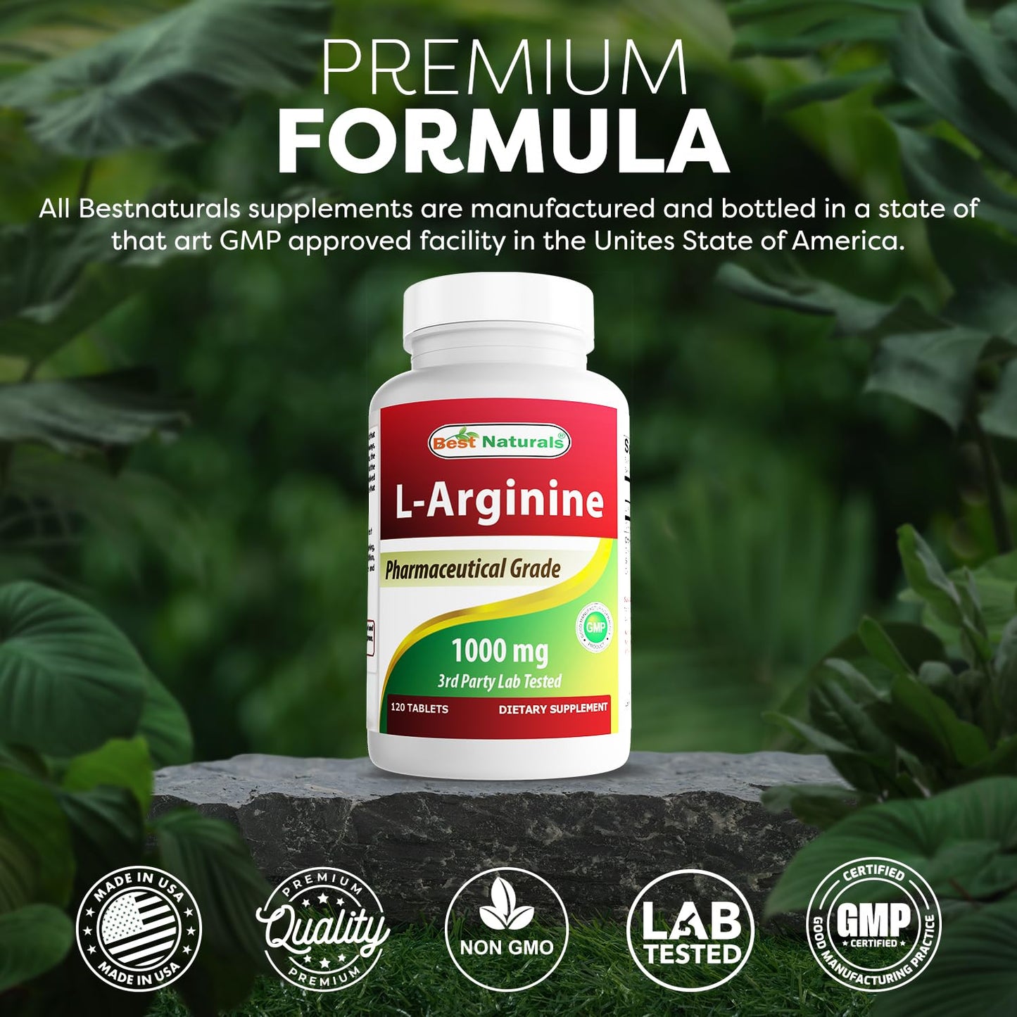 Best Naturals 3 Pack L-Arginine 1000 mg 120 Tablets - Pharmaceutical Grade L Arginine Supplement Promotes Nitric Oxide Synthesis (Total 360 Tablets)