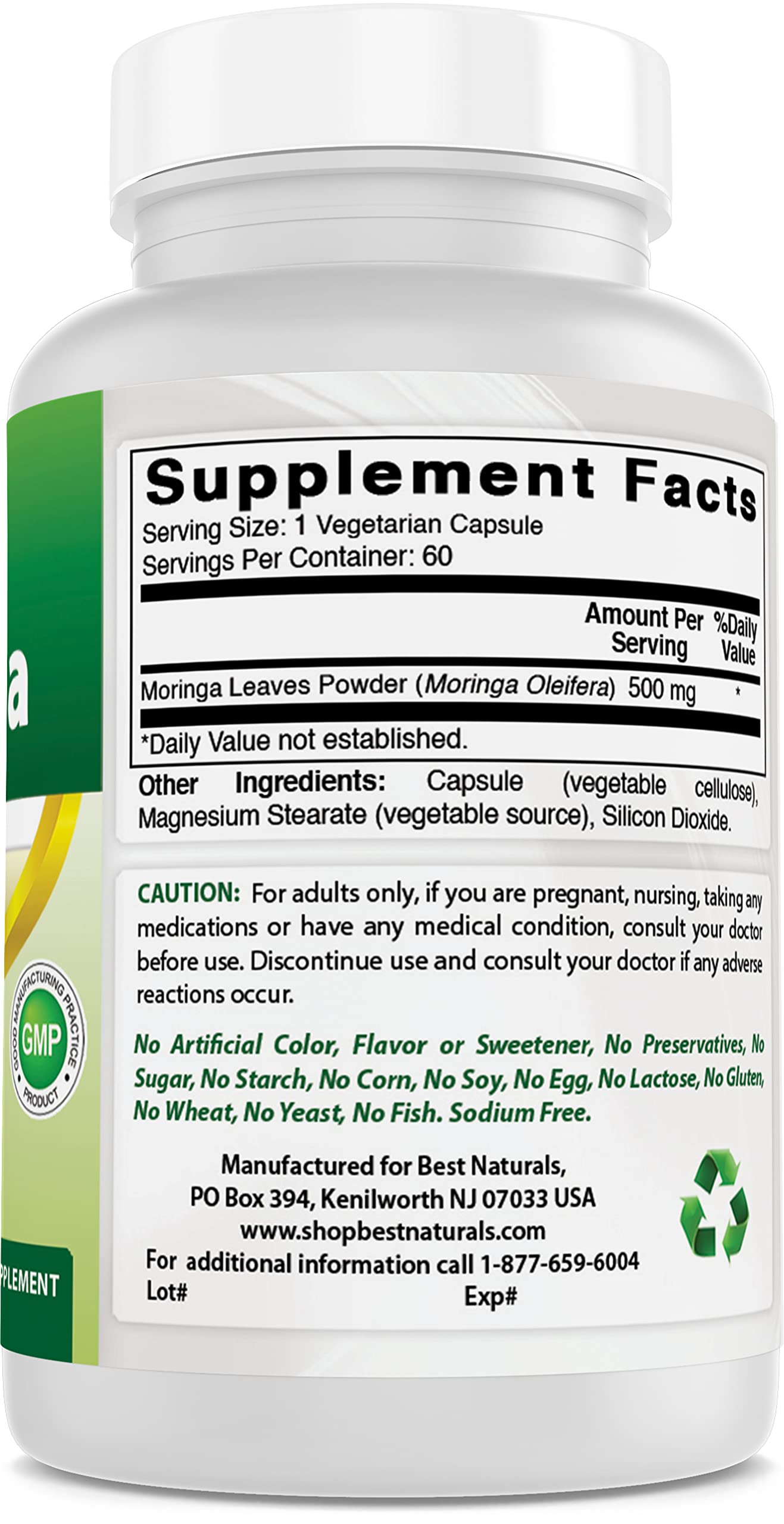Best Naturals Moringa Superfood 500 mg 60 Veggie Capsules