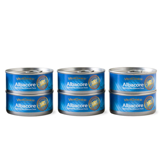 Vital Choice Albacore Tuna Can 6Pack  Natural WildCaught Canned Tuna  GlutenFree DolphinSafe LowSodium Certified Kosher and Sustainable Tuna In Organic Extra Virgin Olive Oil 375 oz Cans Pack of 6