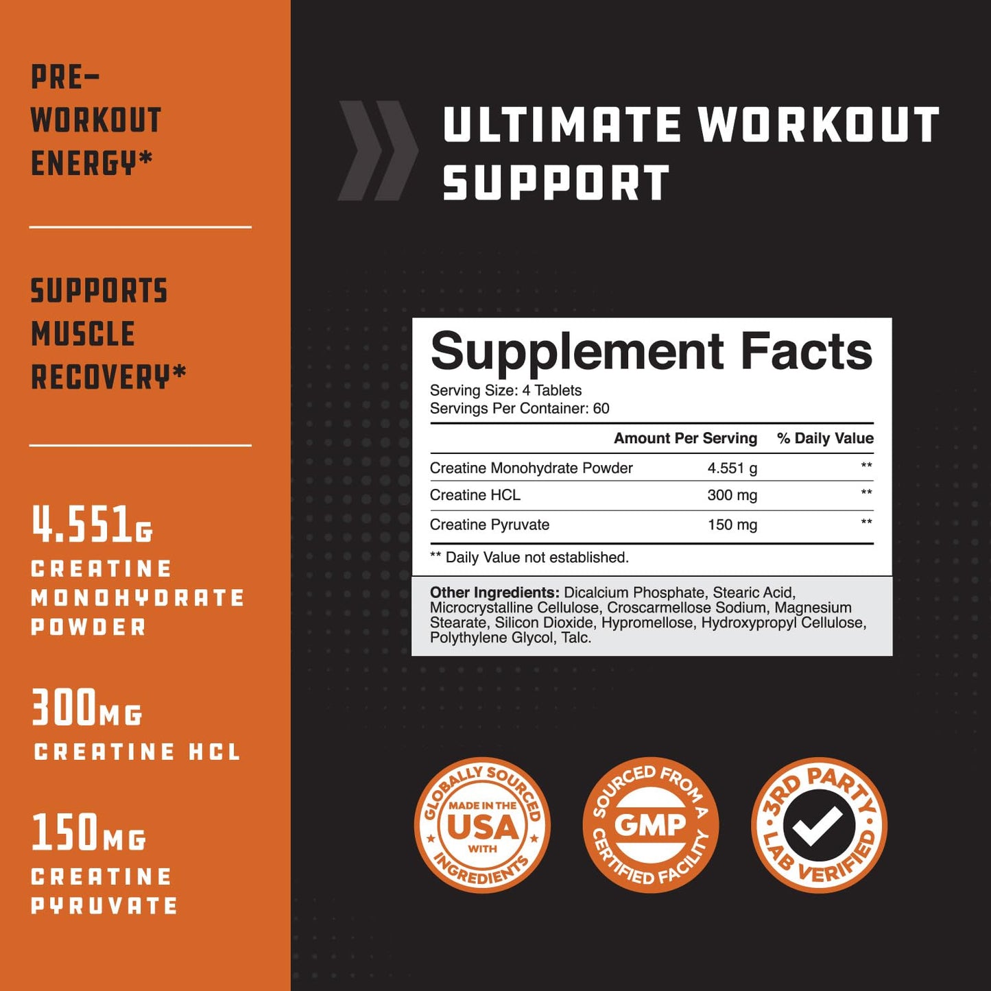 Natures Craft High Strength Tri Phase Creatine Pills - Muscle Mass Gainer and Muscle Recovery Creatine HCL Pyruvate and Monohydrate Pills-Optimal Builder Supplement for Men Women-240ct