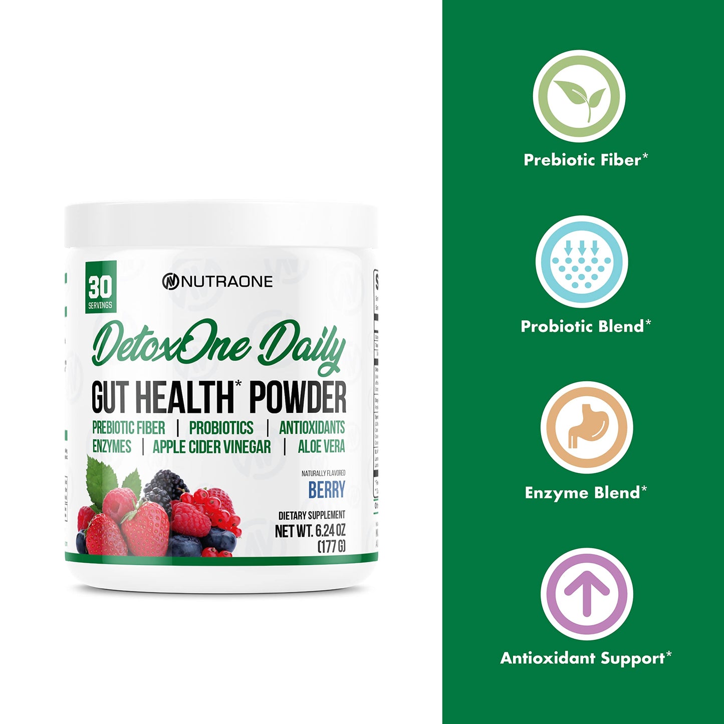 DetoxOne Daily Gut Health Powder for Weight Loss | Daily Detox Cleanse Supports Normal/Health Digestive Function*| Promotes Detoxification*, Boost Energy & Improves Nutrient Absorption*