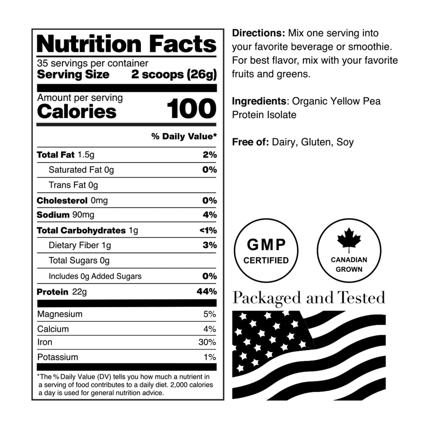 NorCal Organic - Premium Pea Protein Isolate - 100% Vegan and Organic - UNFLAVORED - 2 Pounds (Pack of 1) - 35 Servings