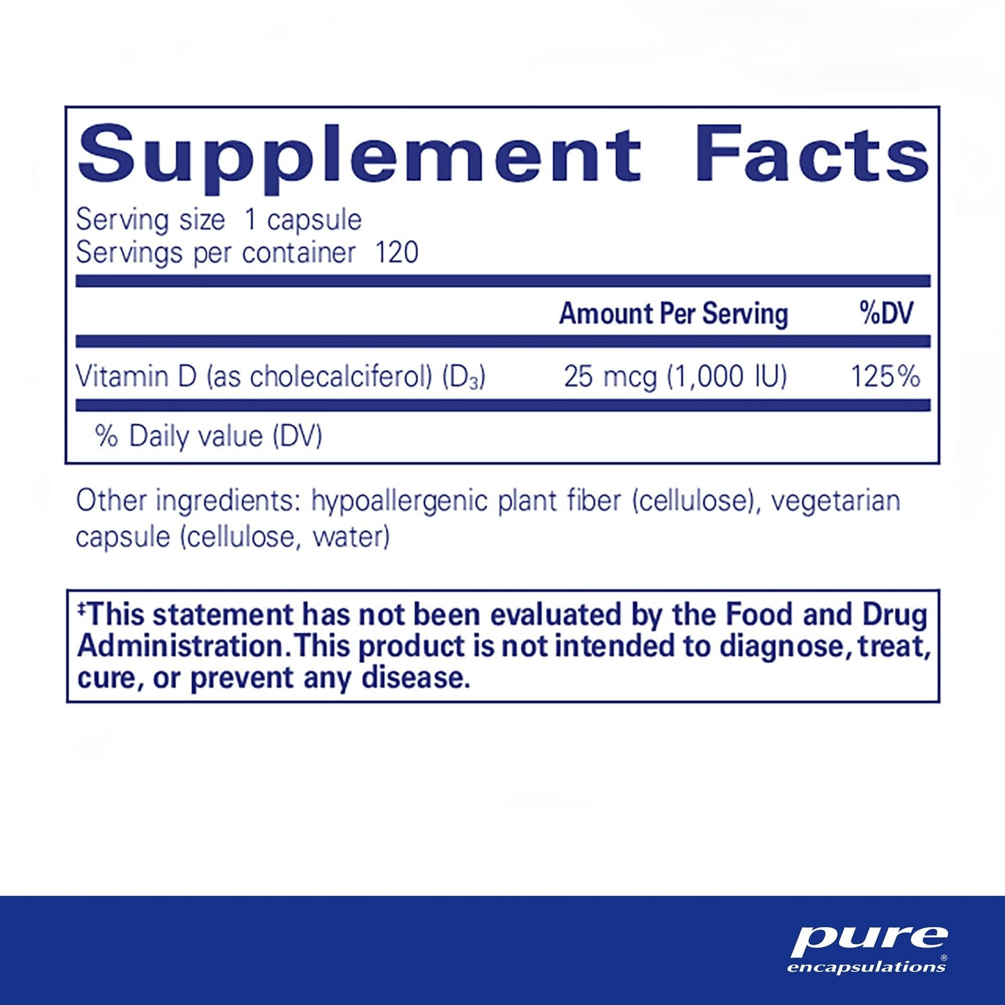 Pure Encapsulations Vitamin D3 25 mcg (1,000 IU) - Supplement to Support Bone, Joint, Breast, Heart, Colon & Immune Health - with Premium Vitamin D - 120 Capsules