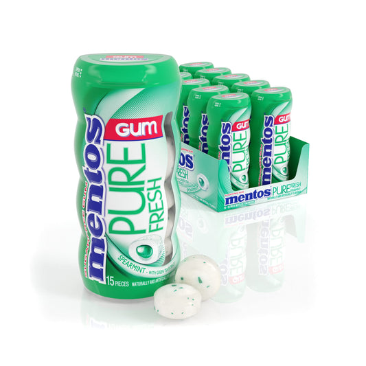 Mentos Pure Fresh SugarFree Chewing Gum with Xylitol Spearmint 15 Piece Bottle Bulk Pack of 10