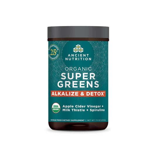 Supergreens Alkalize & Detox Powder by Ancient Nutrition, Organic Superfood Powder Made from Real Fruits, Vegetables and Herbs, for Digestive and Energy Support, 25 Servings, 7.5oz