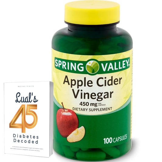 Spring Valley Apple Cider Vinegar Capsules 450 mg | Apple Cider Vinegar Capsules Spring Valley | 100 Count Bundle with Lual's 45 Diabetes Decoded