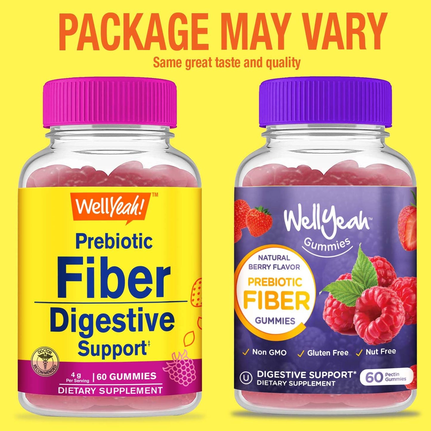 WellYeah Prebiotic Fiber Gummies for Adults Fiber Supplement for Women and Men - Digestive Health Fiber Supplements - Vegan, Gluten-Free, and Non GMO - Berry Flavor - 60 Count