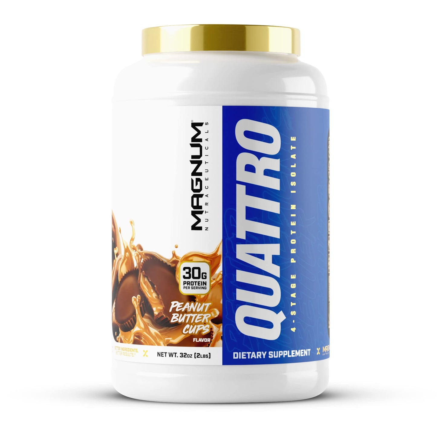 Magnum Nutraceuticals Quattro Whey Protein Powder, Peanut Butter Cup 2lb - Premium Protein Isolate Blend for Muscle Growth & Recovery