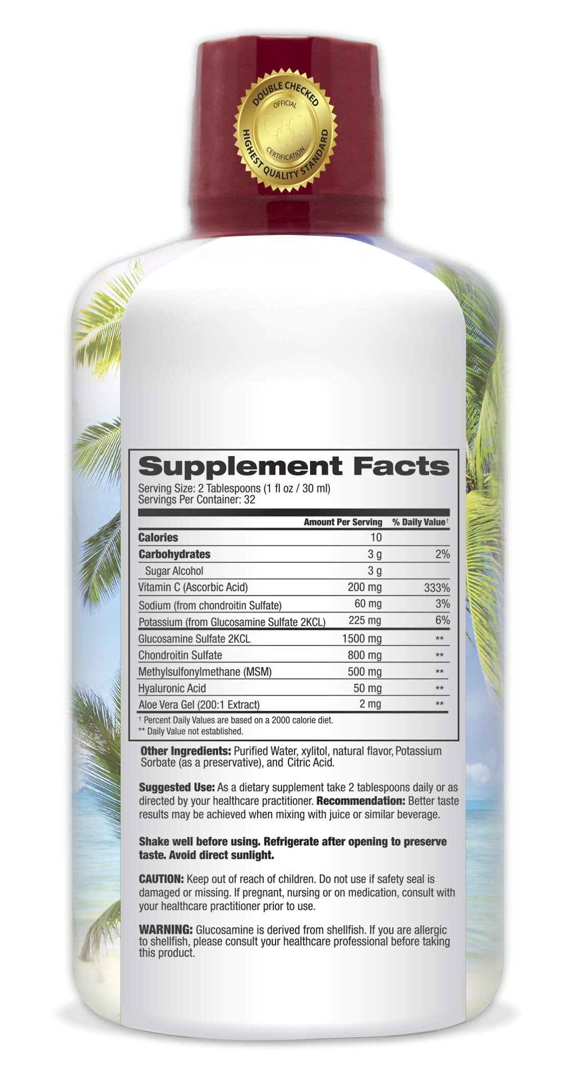 Tropical Oasis Joint Complete Premium - Liquid Joint Supplement with Liquid Glucosamine Sulfate, Chondroitin, MSM & Hyaluronic Acid - 96% Max Absorption- 32oz, 32 serv, 33484