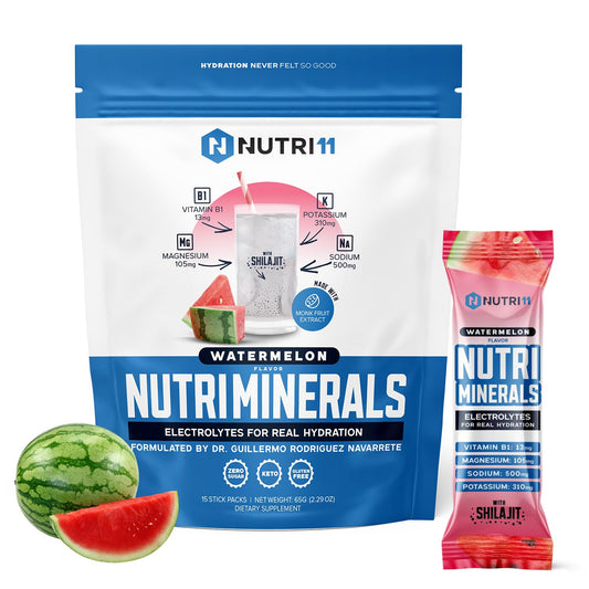 NUTRIMINERALS Hydration Electrolyte Powder | Advanced Vitamin B1, Shilajit & Pink Himalayan Salt | Zero Sugar | 15 Stick Packs | Clean Energy, Recovery & Detox Support (15 Sticks Pack, Watermelon)