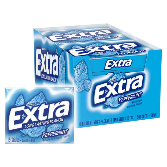LAIBY Long Lasting Flavor Peppermint Extra Gum  Sugar Free Chewing Mega Pack Bulk 15 Pieces Pack of 10