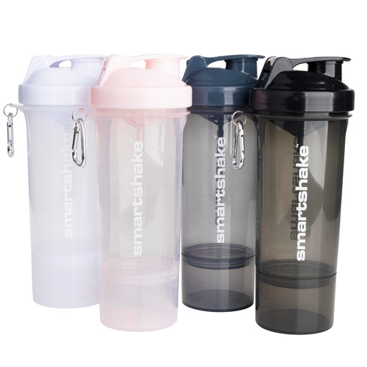 Smartshake Slim 4-Pack Protein Shaker Bottle 400 ml | 13.5 oz - Storage Included - Leakproof Screw-on Lid - BPA Free - Unisex - Black, White, Stormy Gray, Cotton pink