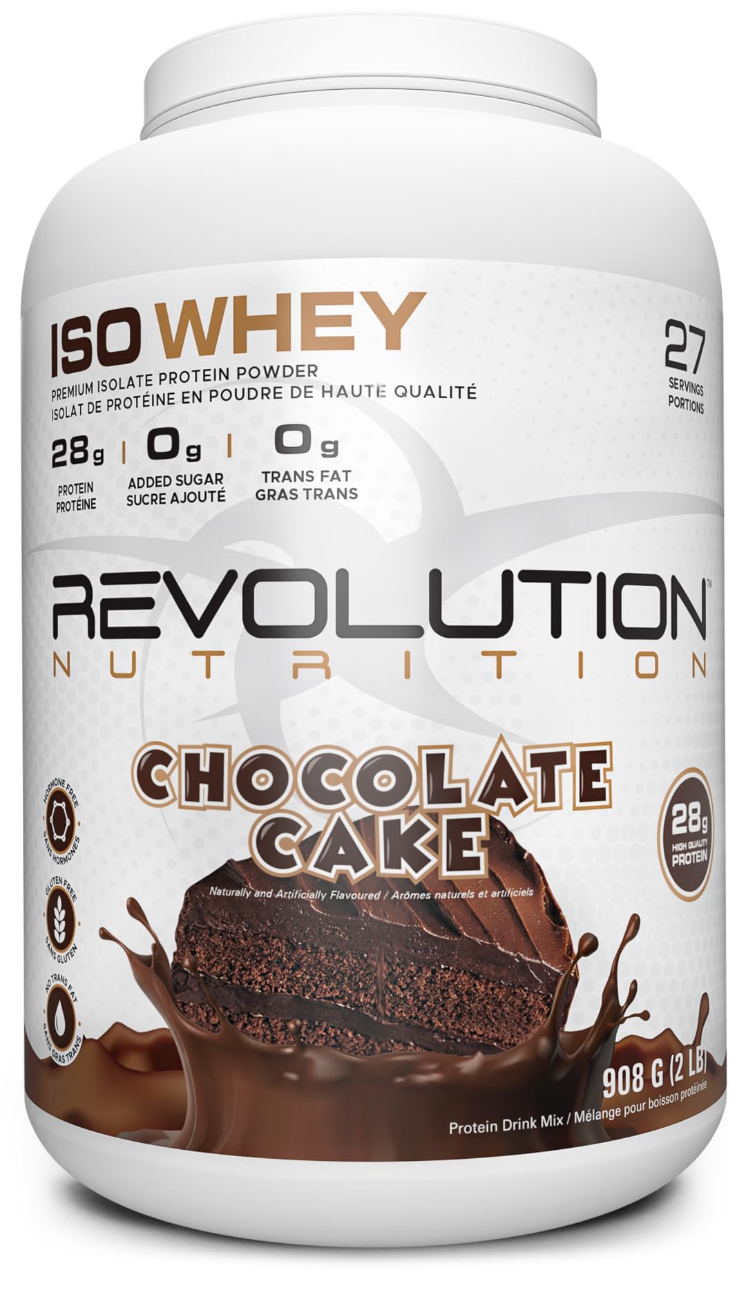 Revolution Nutrition, Iso Whey, Protein Powder, Whey Isolate, Premium Formula, Gluten Free, Lean Muscle Mass for Men & Women, 28g of Protein Per Scoup, 2 Pound, 27 Servings (Chocolate Cake)