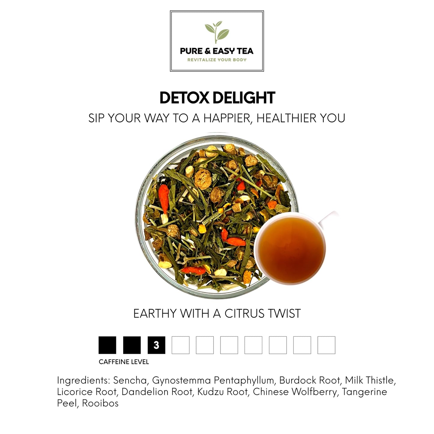 Pure And Easy Tea, Detox Delight, 30 Day Detox, Supports Healthy Slimming, Liver, Gut & Colon Cleanse, Advanced Full Body Blend, 100g/3.5oz