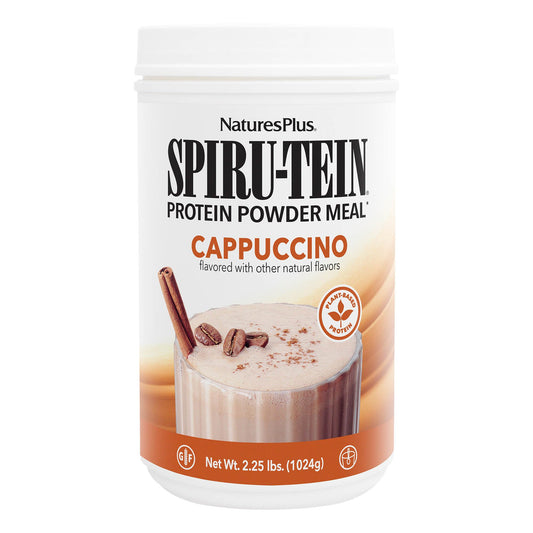 NaturesPlus SPIRU-TEIN Shake - Cappuccino Flavor - 2.25 lbs, Spirulina Protein Powder - Plant Based Meal Replacement, Vitamins & Minerals For Energy - Vegetarian - 32 Servings