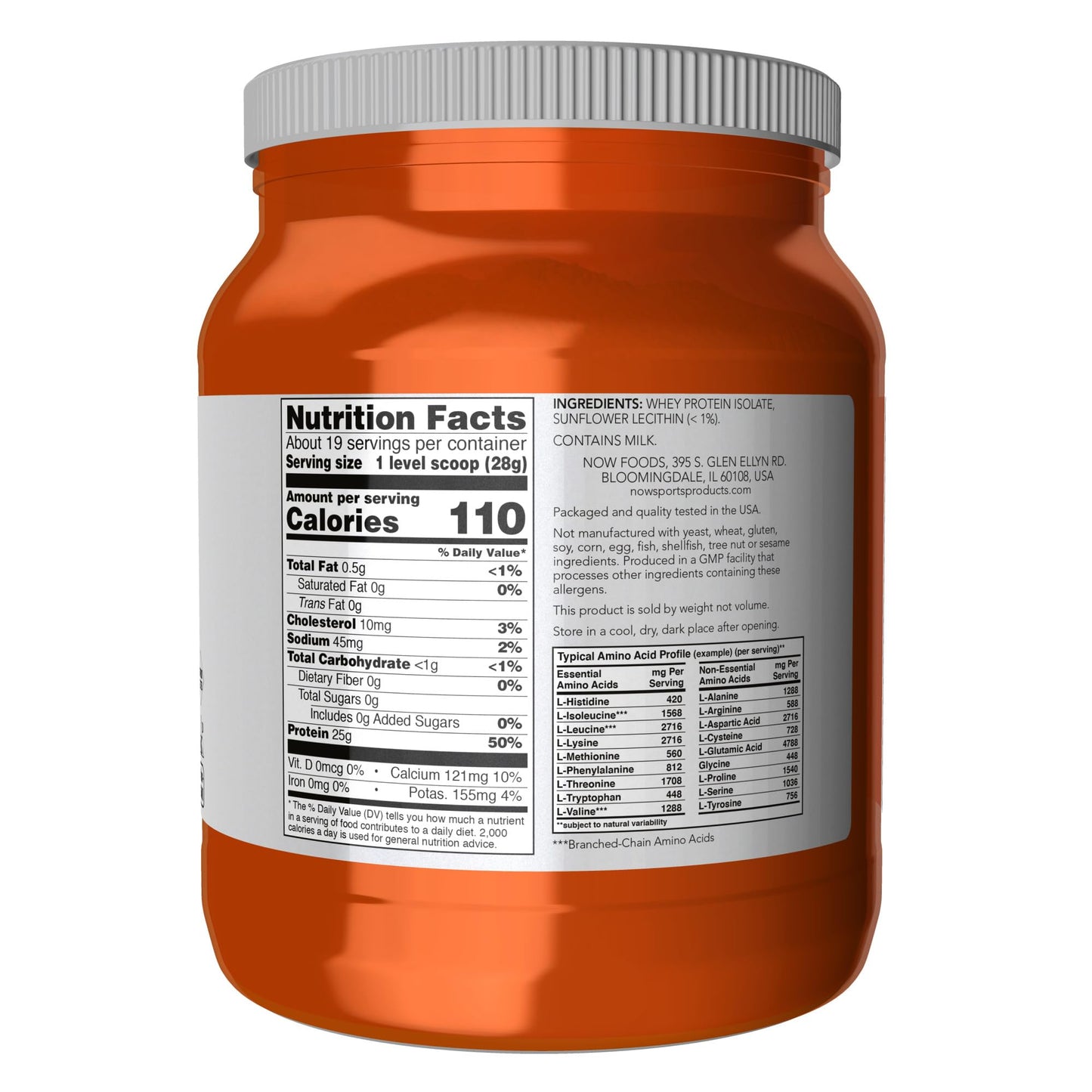 NOW Foods Sports Nutrition, Whey Protein Isolate, 25 g With BCAAs, Unflavored Powder, 1.2-Pound