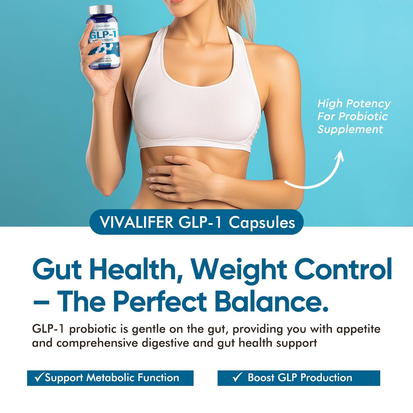 DQQI GLP-1 Supplement, 120 Capsules GLP-Activate with CFU Multi-Strain Probiotics for Gut Health, Digestive, Immune & Overall Health for Men & Women