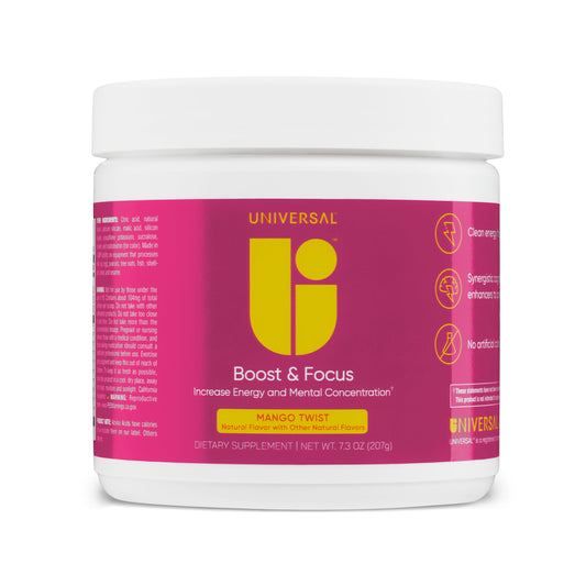 Universal U Boost & Focus Powder, Increase Energy and Cognitive Performance, Pre Workout, Custom Dosing, VIT B12, Niacin, Choline, L-Tyrosine, No Artificial Flavors, 30 Servings (Mango Twist)