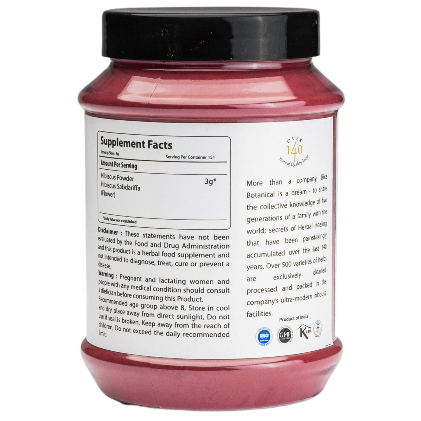 bixa BOTANICAL Hibiscus Powder (Hibiscus Rosa Sinensis) Ayurvedic Natural Herbal Supplement |Natural Coolant and Refrigerant | Steam Treated (16 Ounce Count (Pack of 1))