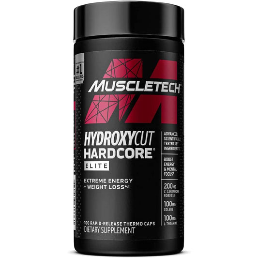 Hydroxycut Hardcore Elite - 100 Rapid-Release Thermo Caps - Energy & Focus - for Men & Women - 50 Servings