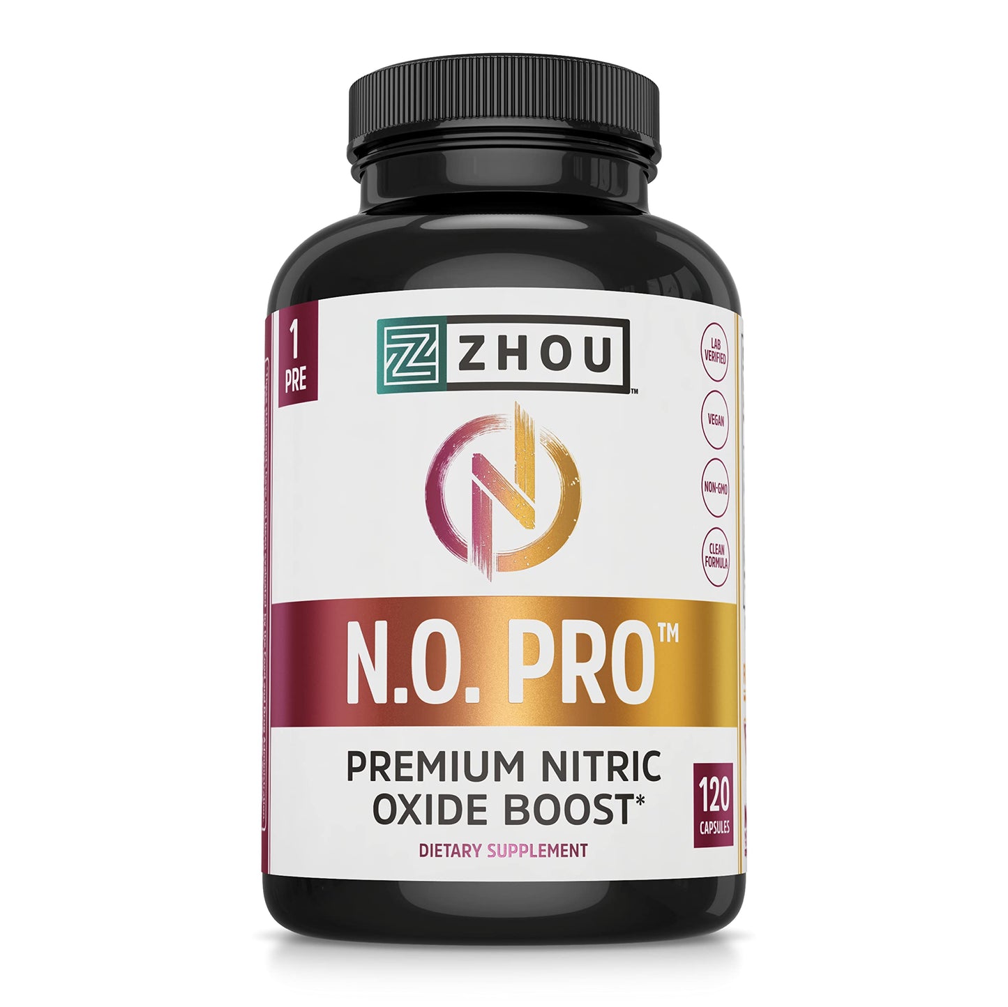 Zhou N.O. Pro - Premium Nitric Oxide Supplement for Men & Women, Heart, Muscle & Blood Support with Beet Root & L Arginine, Natural Nitric Oxide Booster - 120 Veggie Capsules