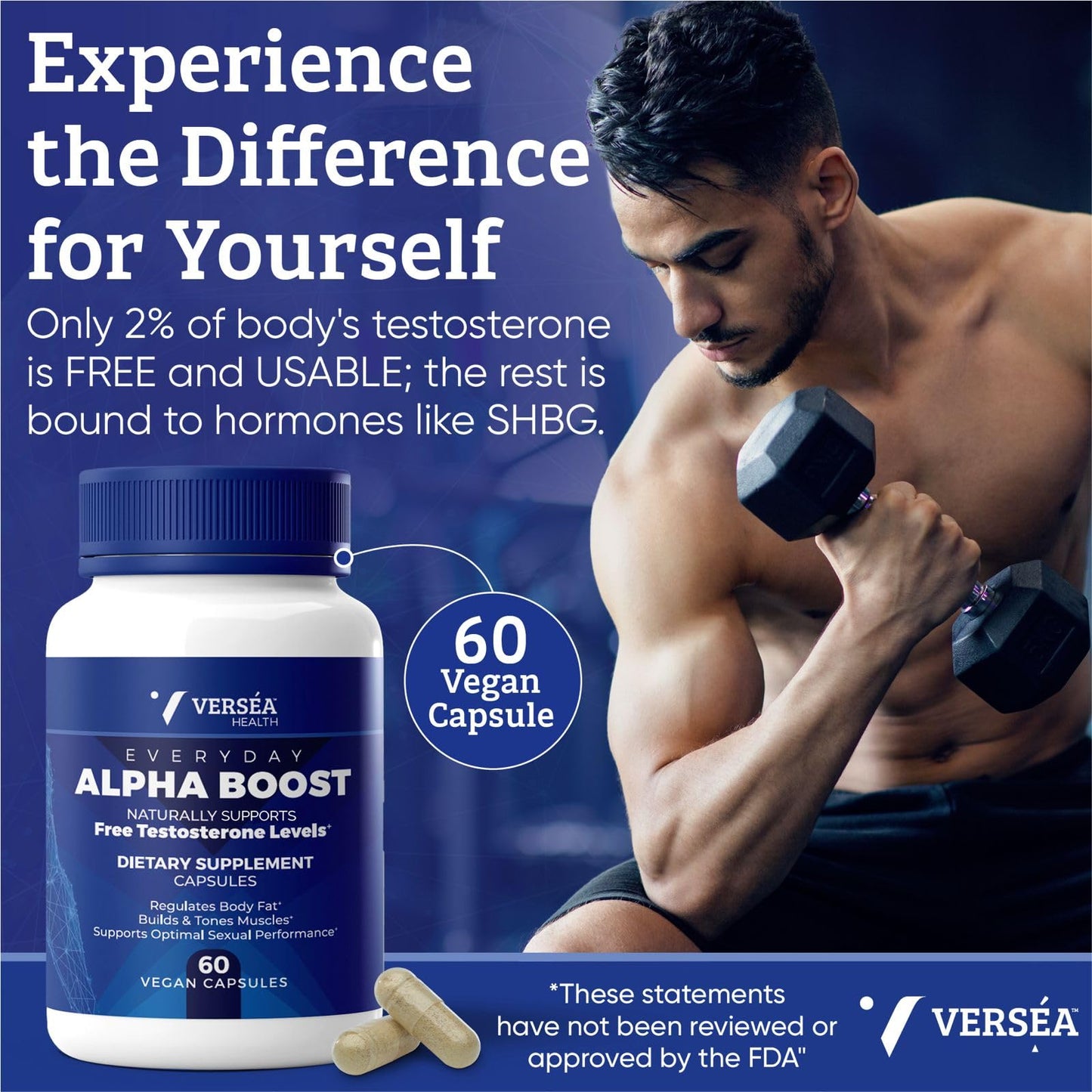 Versea Everyday Alpha Boost Dietary Supplement | Supports Natural Free Testosterone, Energy, Stamina, Endurance, Healthy Aging and Vitality for Men & Women