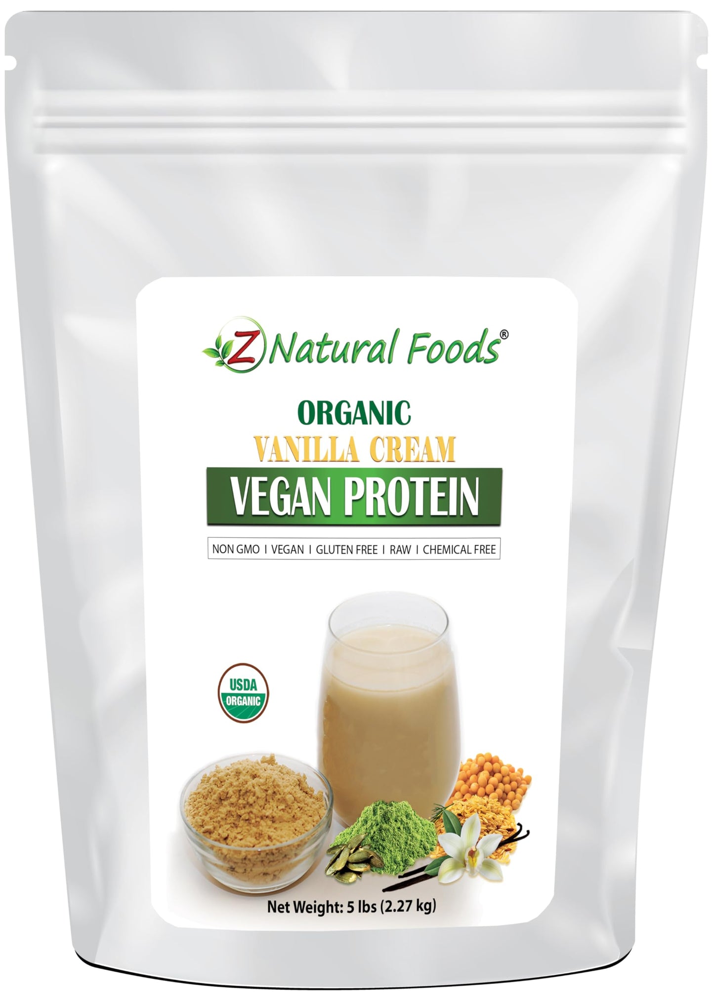 Z Natural Foods Organic Vanilla Cream Vegan Protein Powder 5 lbs