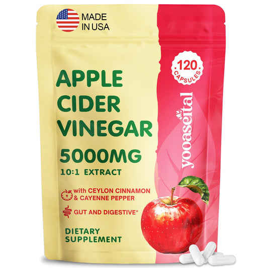 Apple Cider Vinegar Capsules with Mother, Max Strength ACV Pills Supplements with Organic Cayenne Pepper & Ceylon Cinnamon, Inulin, Probiotic for Diet, Digestion, Detox, Immune, Non-GMO, 120 Capsules