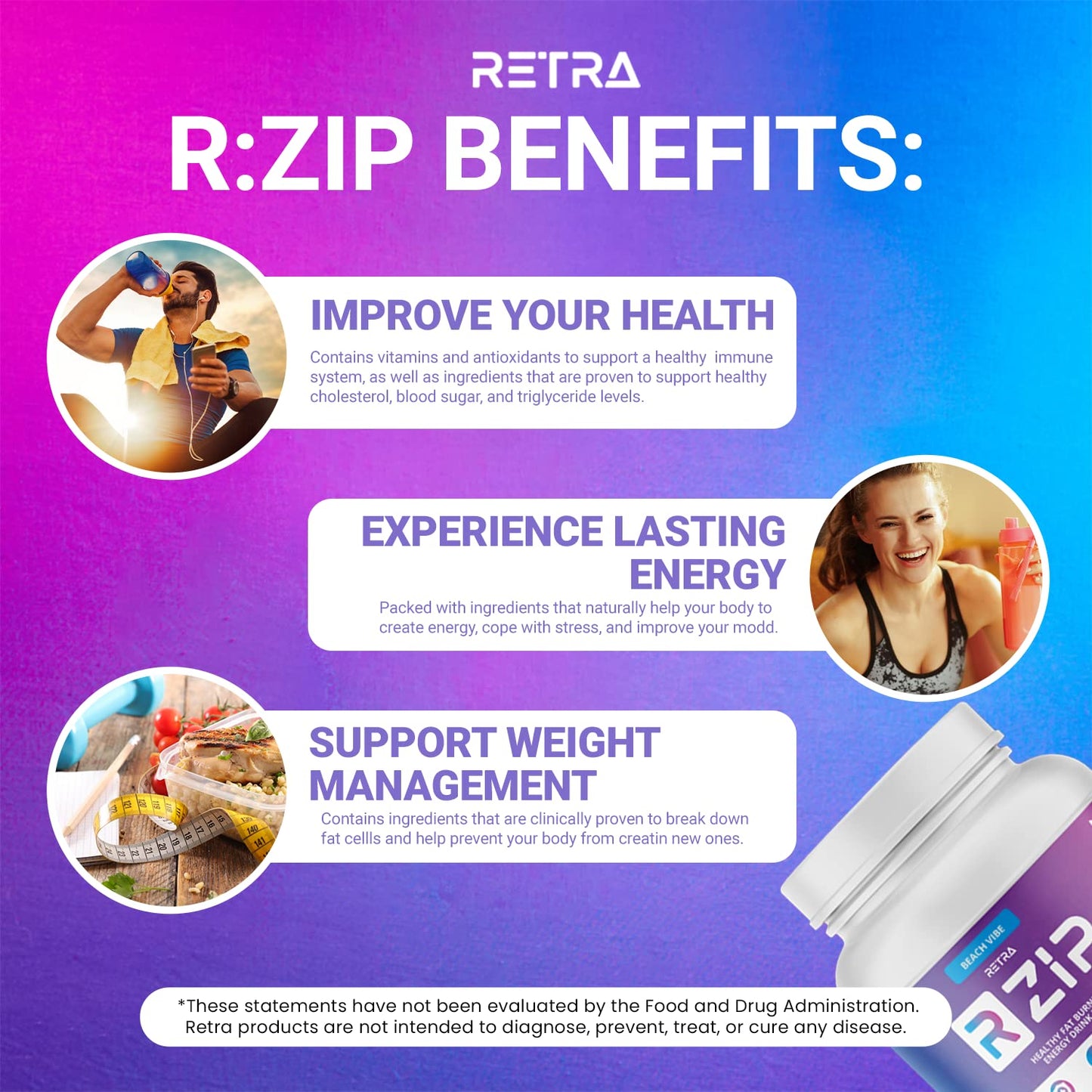 RETRA Detox Cleanse Zip Canister - Vegan and Gluten Free Energy Drink Mix to Support an Already Healthy Immune System to Improve Gut Health and Mood - Beach Vibe Flavor - 12.7 Ounce