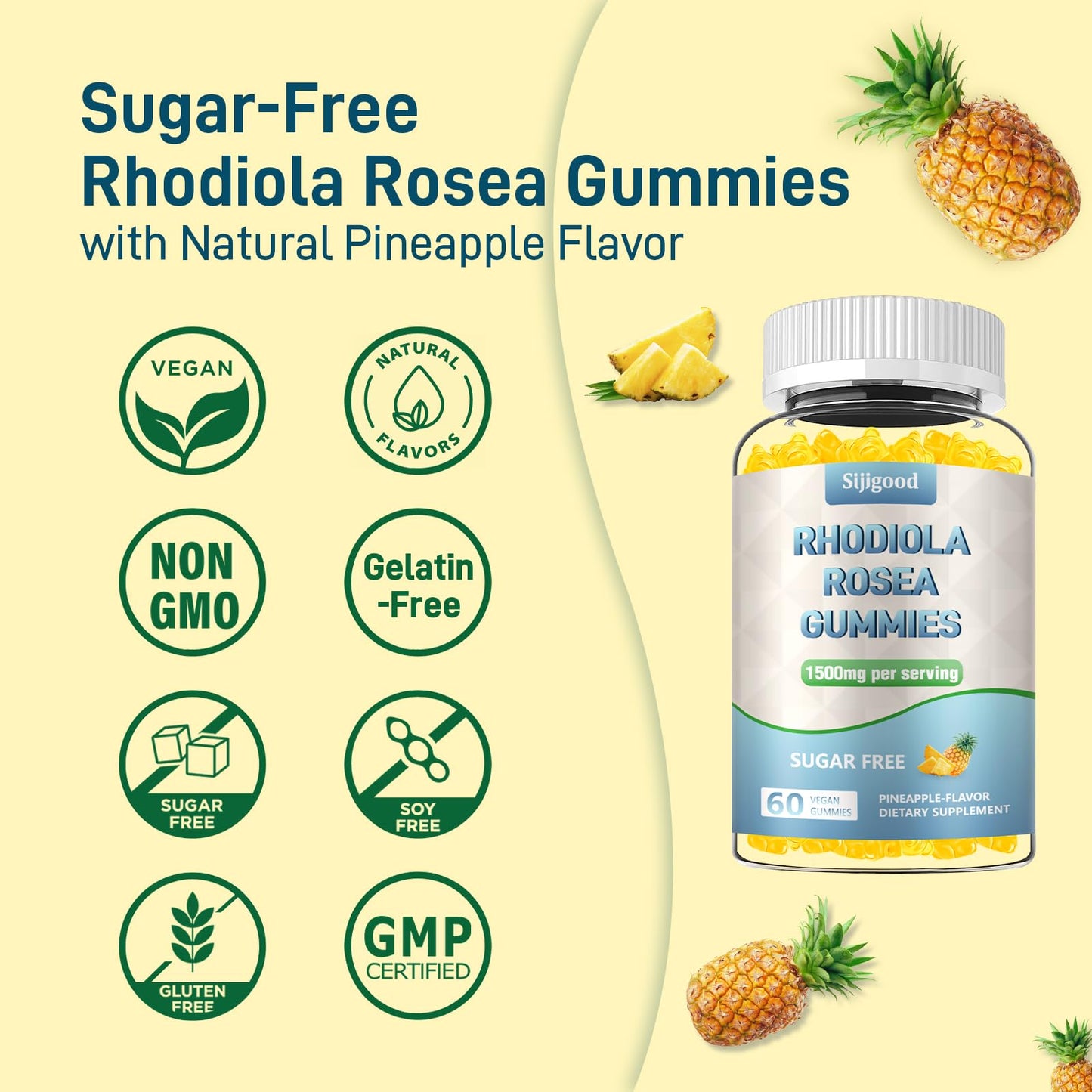 2 Pack Sugar-Free Rhodiola Rosea Gummies, Adaptogenic Rhodiola Rosea Supplement & Cortisol Blocker for Enhanced Stamina, Mood Elevation, and Motivation Boost, Non-GMO, Vegan, 120 Count