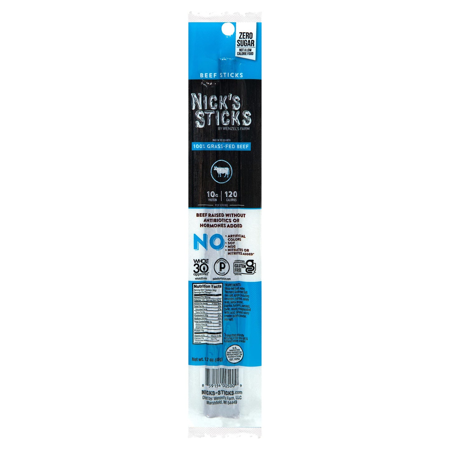 Nicks Sticks 100 GrassFed Beef Snack Sticks  Made in the USA  Gluten Free  Paleo Keto Whole30 Approved  No Soy Antibiotics or Hormones 12  17oz Packages of 2 Sticks