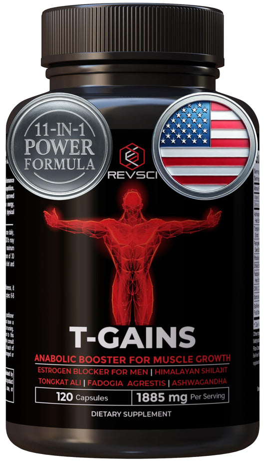 Anabolic Booster & Muscle Builder for Men, Total GAINS Muscle Growth & Estrogen Blocker for Men, Ashwagandha Shilajit for Men, Fadogia Agrestis Tongkat Ali for Men, HGH Supplements for Men, 120 Count