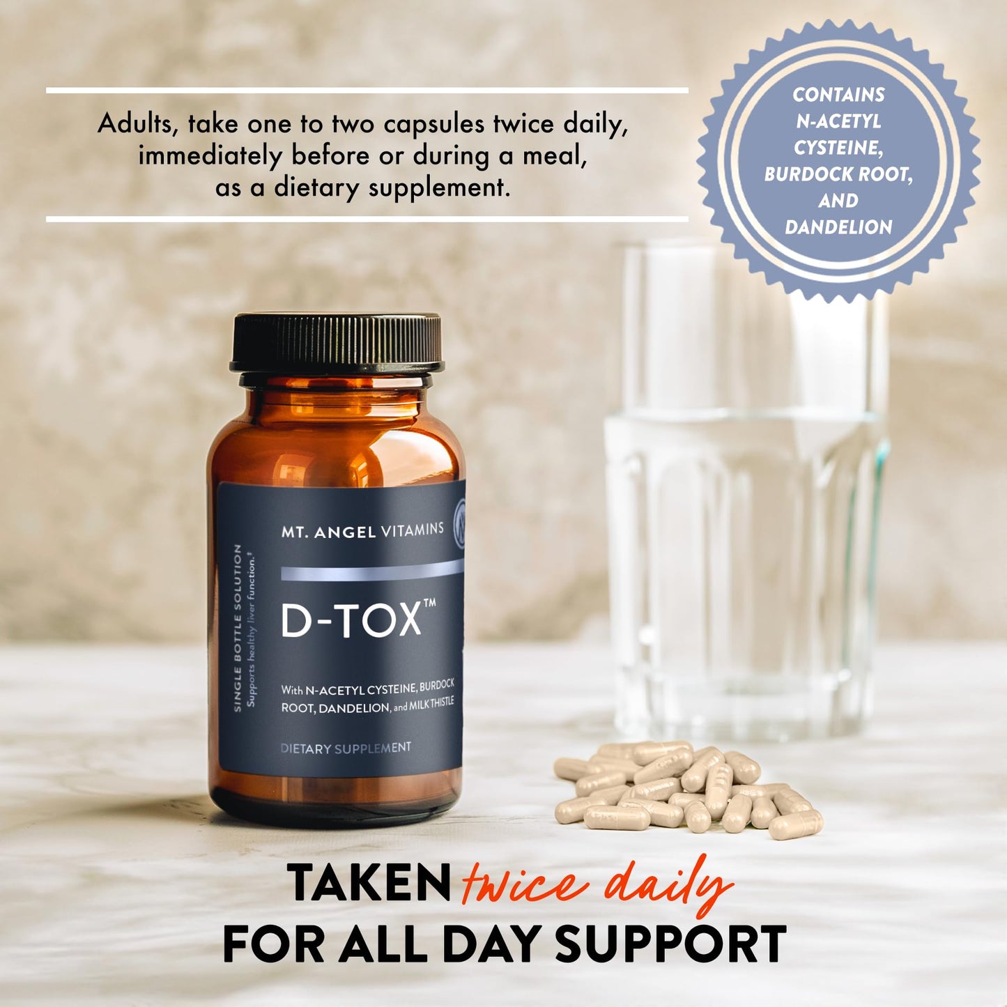 Mt. Angel Vitamins D-Tox - Advanced Liver Cleanse & Detox Repair Supplement, Supports Fatty Liver Health & Enzyme Reduction with Milk Thistle, NAC, and Dandelion Root - 60 Capsules