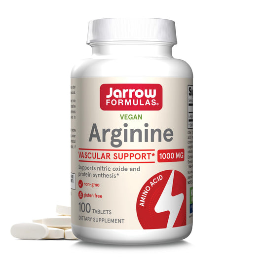Jarrow Formulas Arginine 1000 mg, Dietary Supplement, Supports Nitric Oxide Production, Supports Protein Synthesis, 100 Tablets, Up to 100 Day Supply