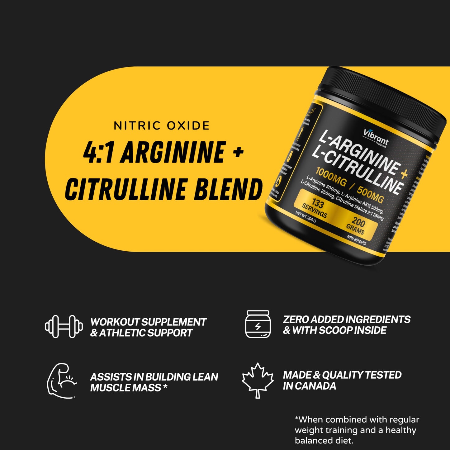 L-Arginine L-Citrulline Complex - Nitric Oxide Supplement For Men & Women, L-Arginine & L-Citrulline 2:1 Powder, Workout & Performance Supplement, Pure, Gluten Free, Non-GMO, 200 grams, 133 Servings