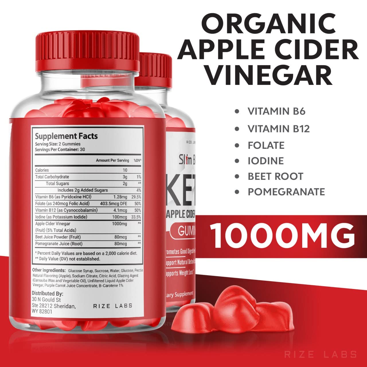 rize labs - Slim Blaze Keto (ACV) Apple Cider Vinegar Gummies (120 Gummies) (Pack of 2)