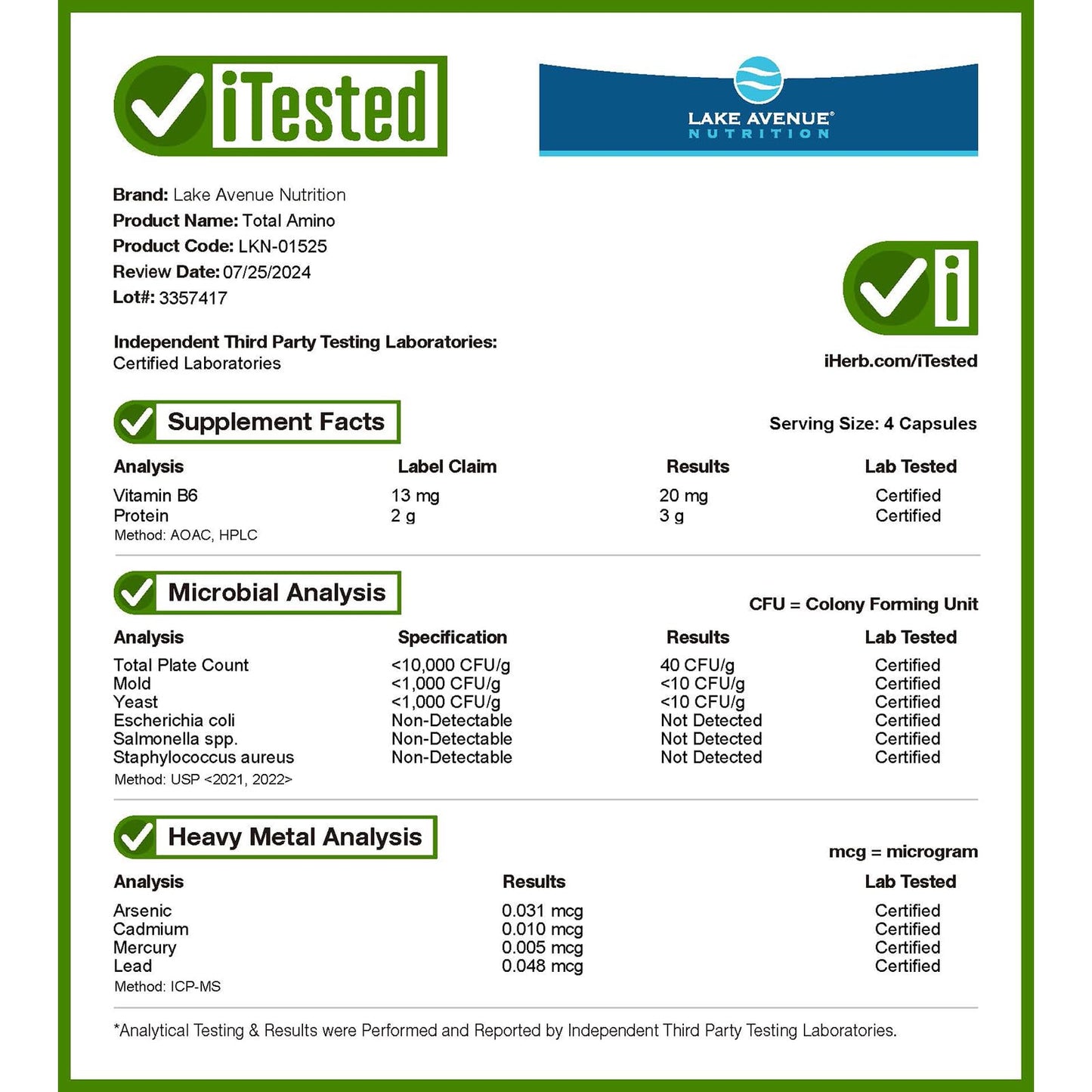 Lake Avenue Nutrition Total Amino, 240 Veggie Capsules