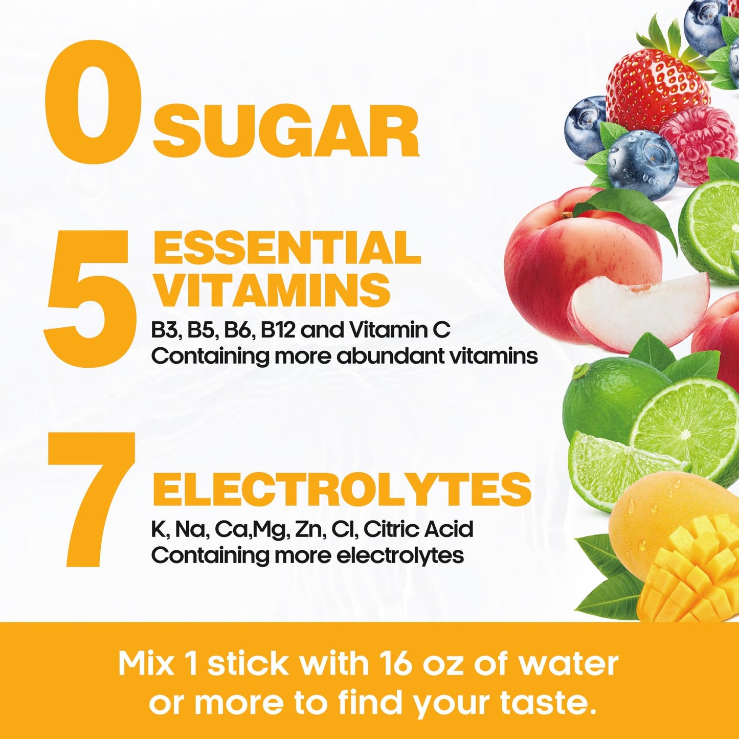 Venture Pal Sugar Free Electrolyte Powder Packets - Liquid Daily IV Hydration Packets | Electrolytes Drink Mix with 5 Vitamins & 7 Electrolytes | Keto Friendly | Non-GMO | Certified Vegan | 16 Sticks