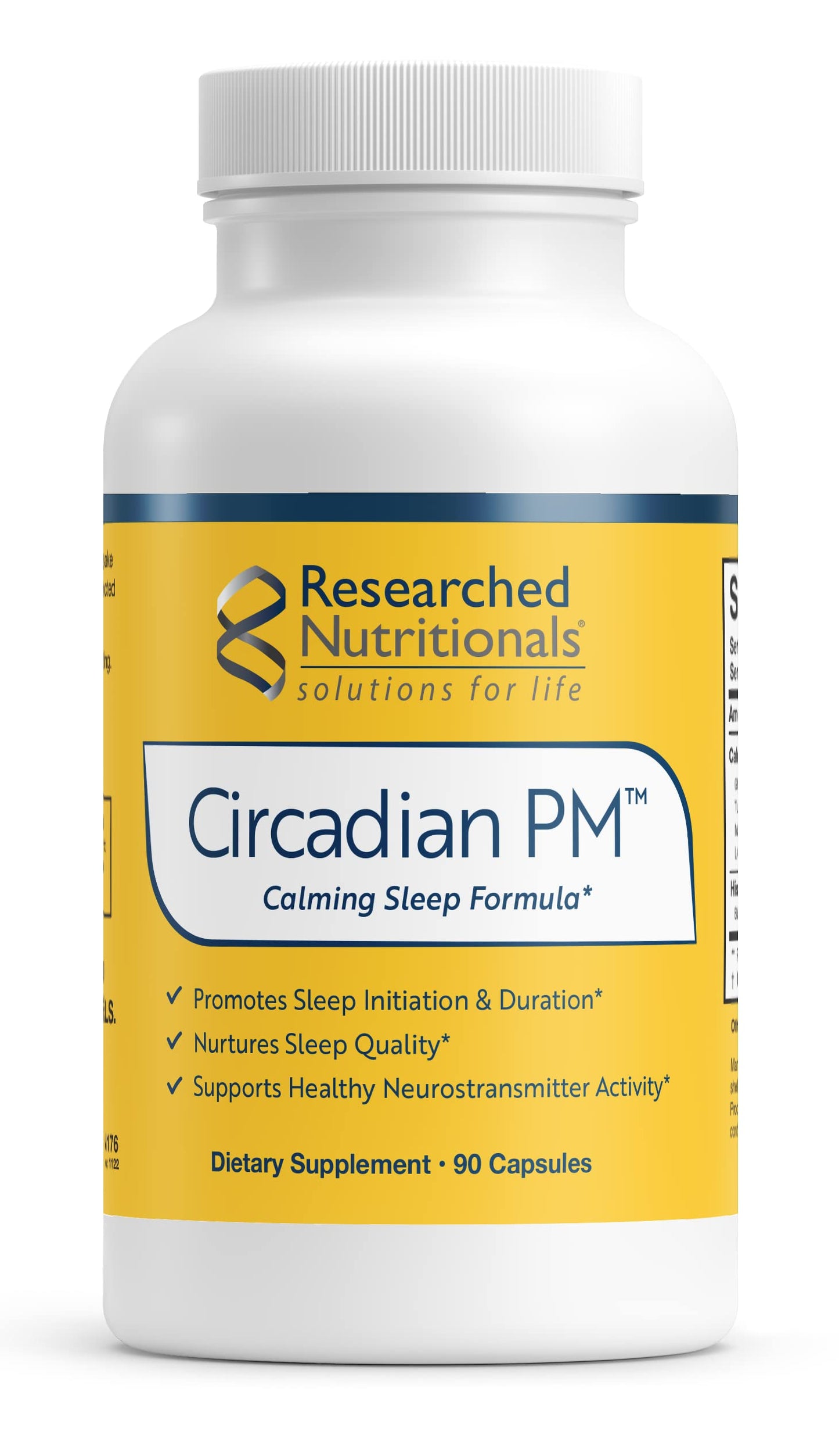 Researched Nutritionals Circadian PM - Promotes a Healthy Nervous System, Histamine Response & Peaceful Nights with L Theanine, 5 HTP, Valerian Root & GABA Supplements (90 Capsules)