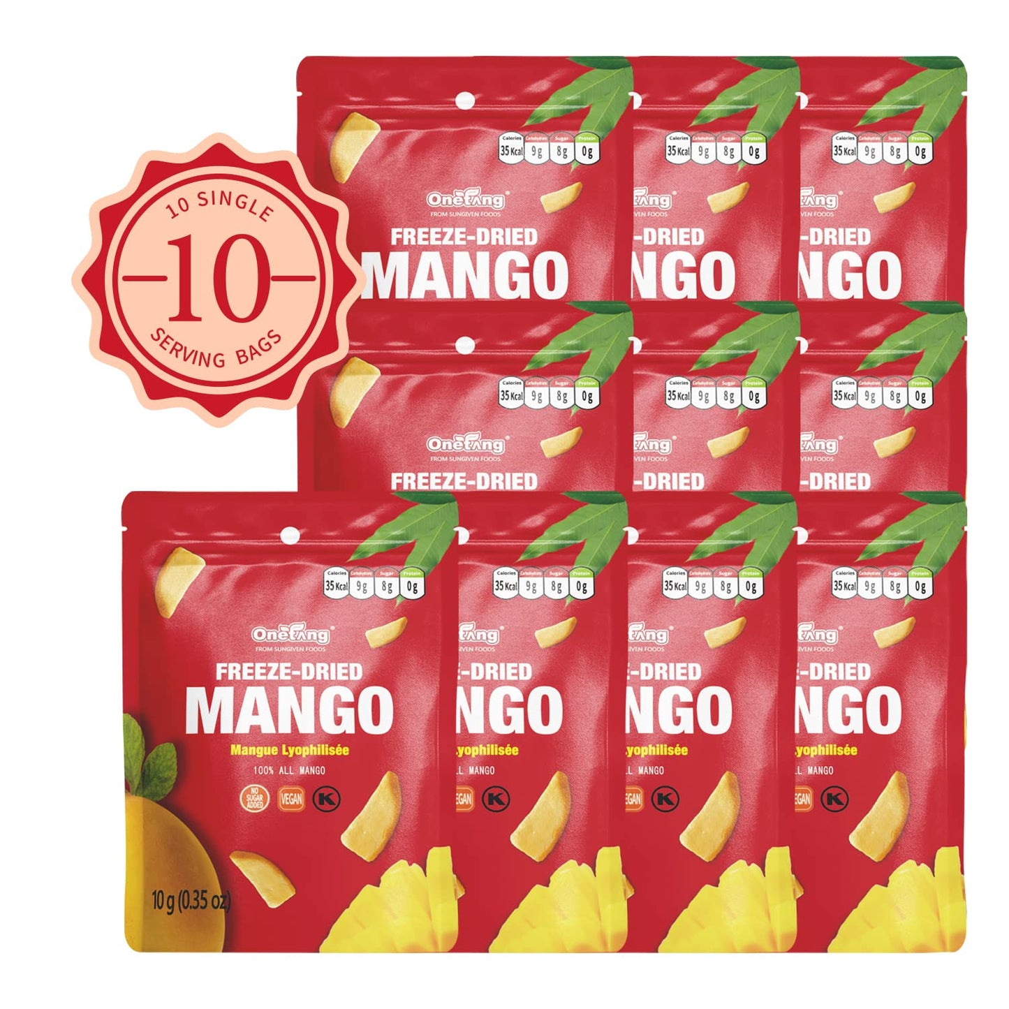ONETANG FreezeDried Fruit Mango Chips 10 Pack SingleServe Pack Non GMO Kosher No Add Sugar Gluten free Vegan Holiday Gifts Healthy Snack 035 Ounce