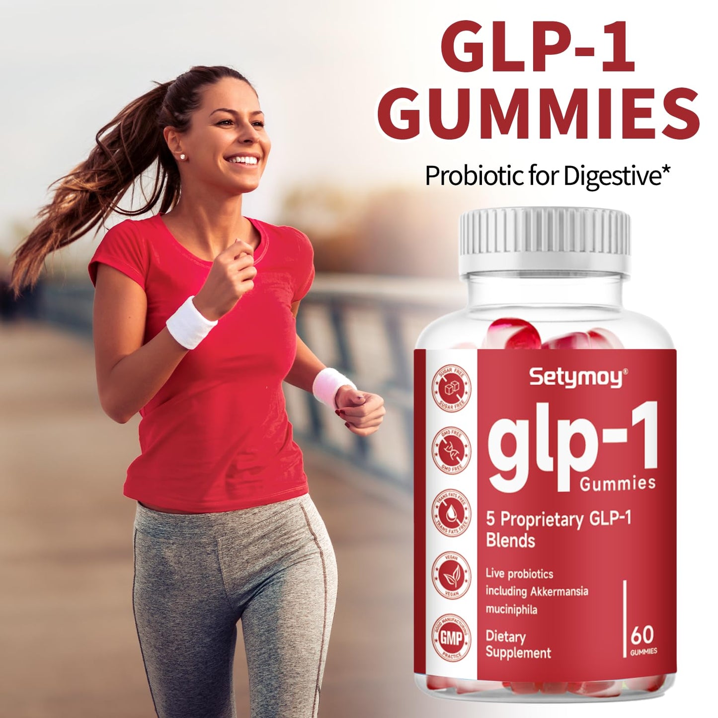 Setymoy GLP-1 Supplement Gummies with Akkermansia Probiotic, Berberine, GLP 1 Probiotic Gummy for Women and Men 60 Gummies