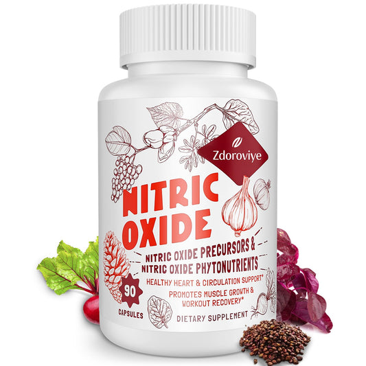 Zdoroviye Nitric Oxide Supplement for Men, 2,255mg Per Serving - 13 in 1 Nitric Oxide Precursor & Nitric Oxide Phytonutrients Complex for Heart, Immune - 90 Capsules (1 Pack)
