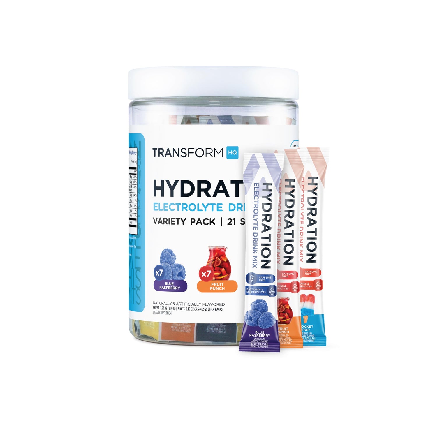 TransformHQ Hydration Drink Mix (21 Single-Serving Packets, Variety Pack) - Hydration Supplement Blend with Vitamins and Electrolytes