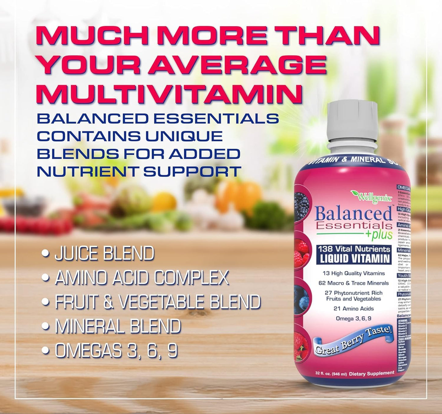 Wellgenix Balanced Essentials Liquid Nutritional Supplement, 32 Ounces - Very Berry