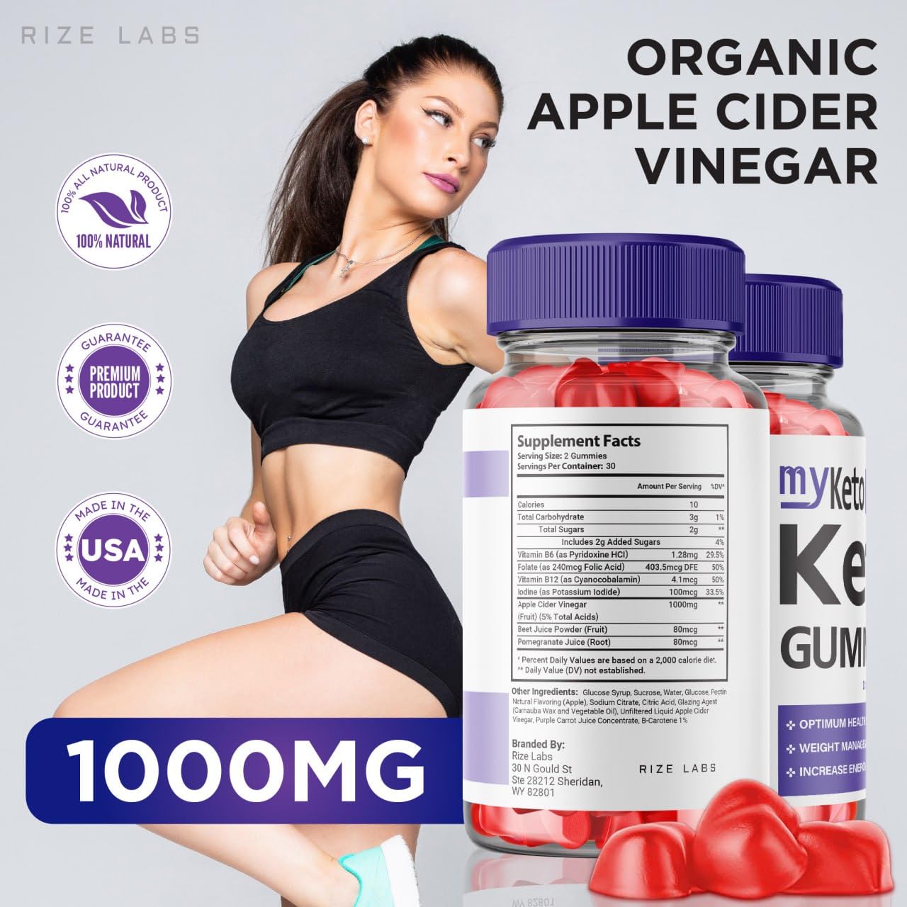 rize labs - My Keto ACV Gummies for Advanced Weight Loss with Apple Cider Vinegar, Supplement Helps in Reducing Belly Fat, for Extra Strength (60 Gummies)