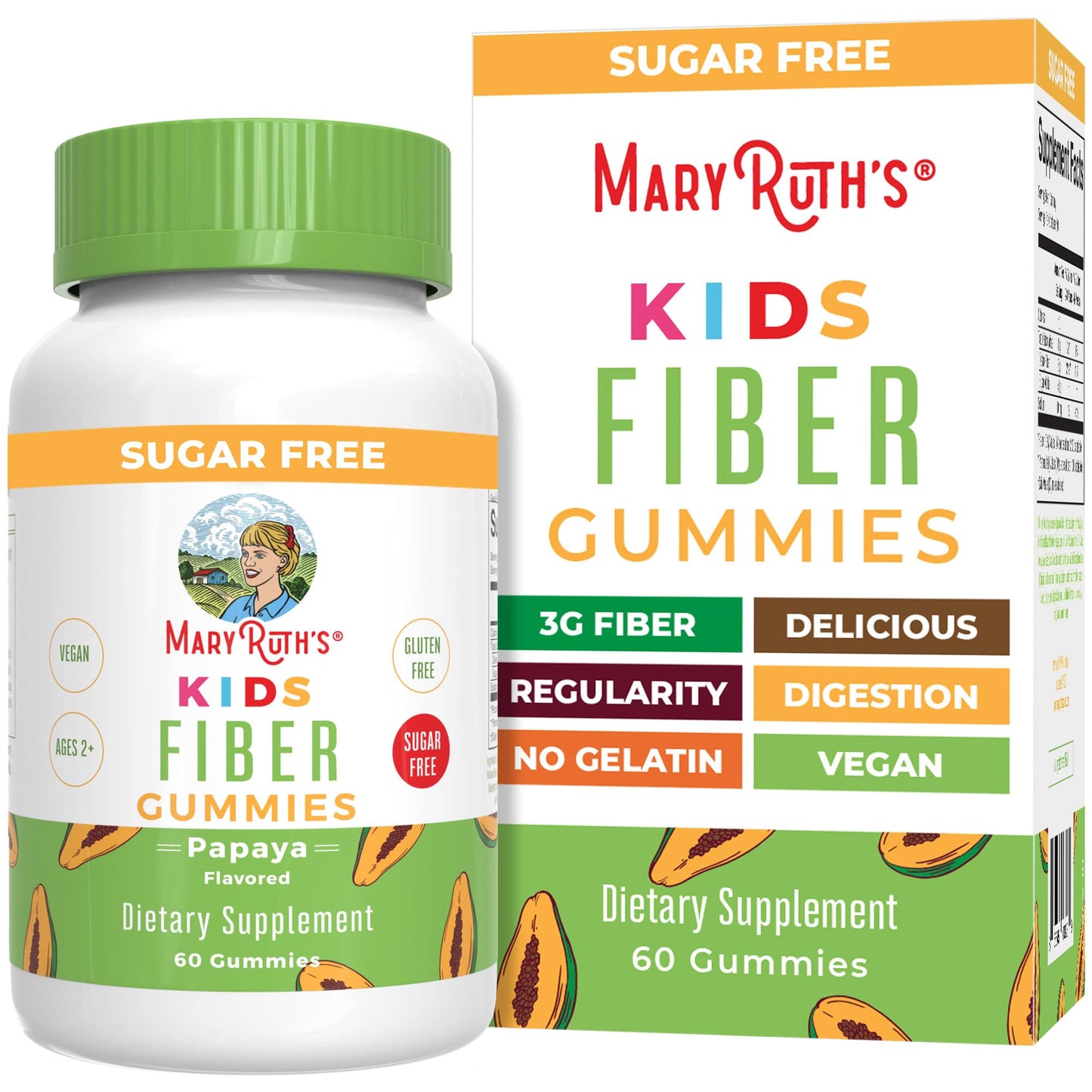 MaryRuth's Fiber Gummies for Kids | 2 Month Supply | Sugar Free | Soluble Fiber Supplement | Gut Health & Digestion Support | 3g Fiber per Gummy | Vegan | 60 Count