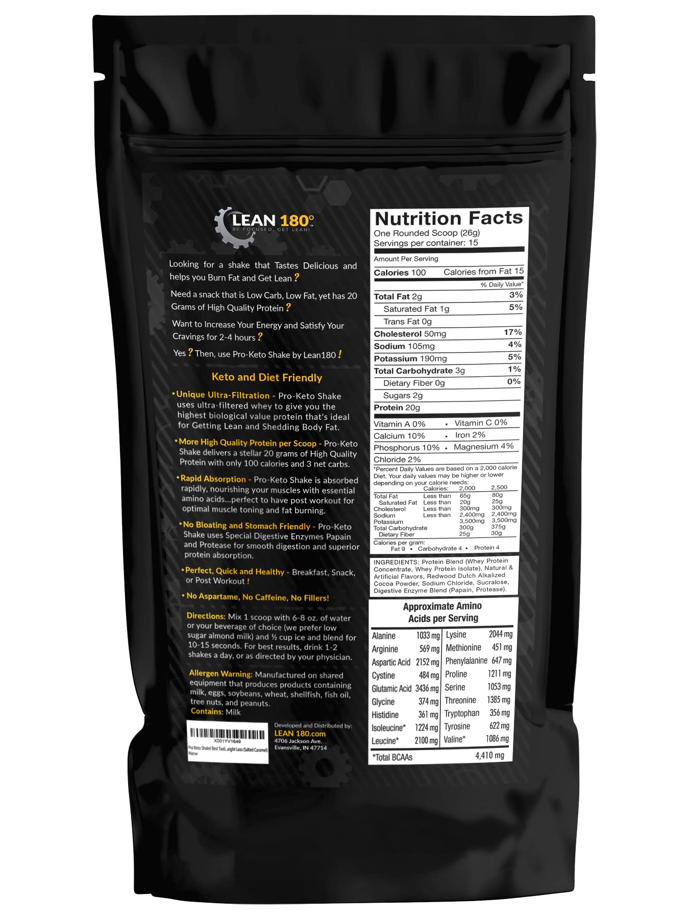 Pro Keto Shake - Best Tasting Low Carb Low Sugar Clean Protein Shake for Keto and all Diets Weight Loss (Salted Caramel)