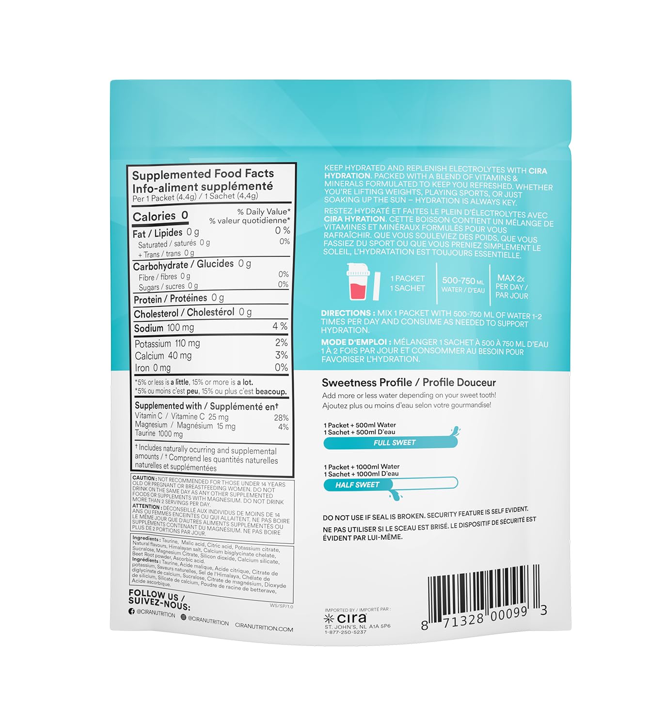Cira Hydration Stick Packs - Electrolyte Powder & Drink Mix for On-The-Go Dehydration Relief & Recovery - Watermelon Sugar, 20 Servings