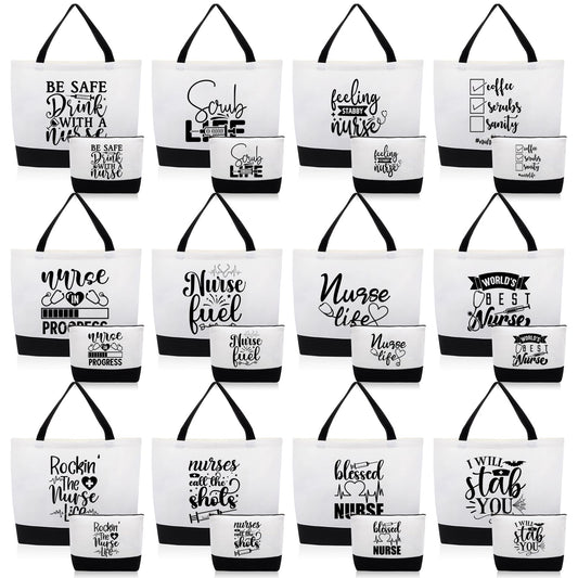 Paterr 24 Pcs Nurse Appreciation Gifts Bulk, Thank You Nurse CNA Canvas Tote Bags Makeup Cosmetic Bag with Handles for Nurse(Fashion)